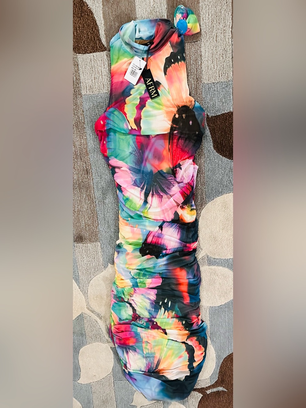 AFRM Fiorella Rosette Body-Con Dress in Abstract Butterfly Print ZB2 - Picture 3 of 11